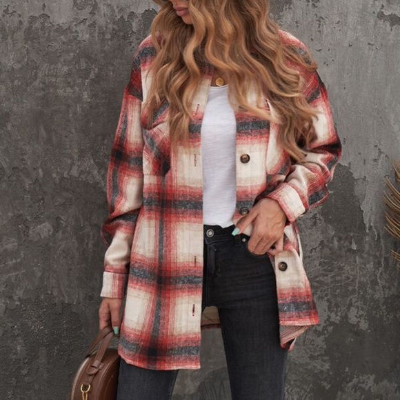 BellanBlue Tops - Red Plaid Button up Shacket Jacket y2k